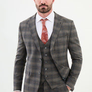 GentWith Ames Beige 3 Piece Glen Plaid Wool Suit