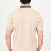 Beige Pointelle Knit Button-Down Polo Shirt
