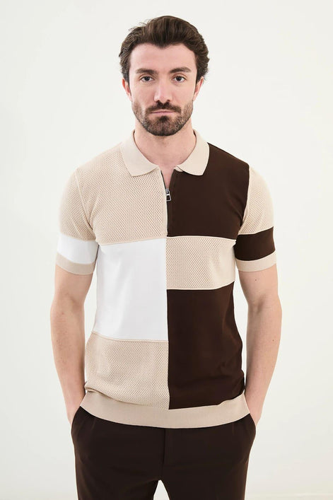 Beige Polo Quarter Zip