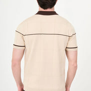 Beige Quilted Knit Full-Zip Polo Shirt