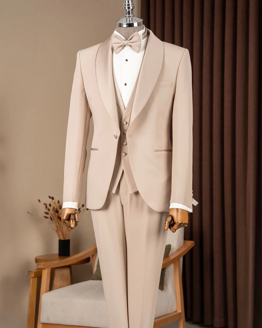 Beige Shawl Lapel Men Tuxedo
