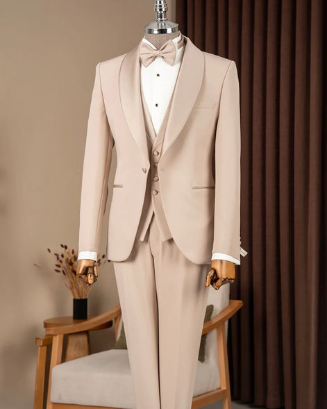 Beige Shawl Lapel Men Tuxedo