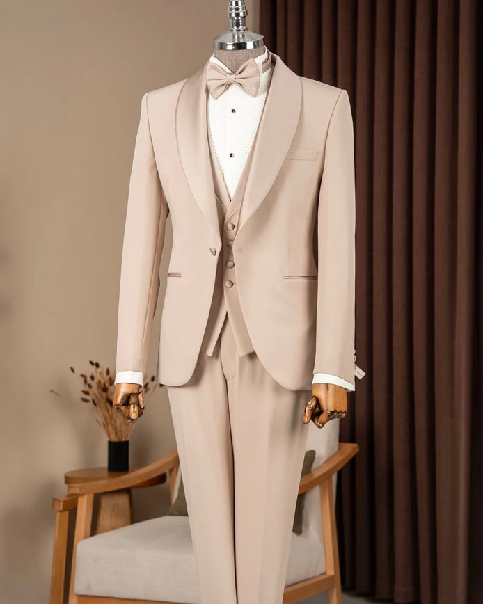 Beige Shawl Lapel Men Tuxedo
