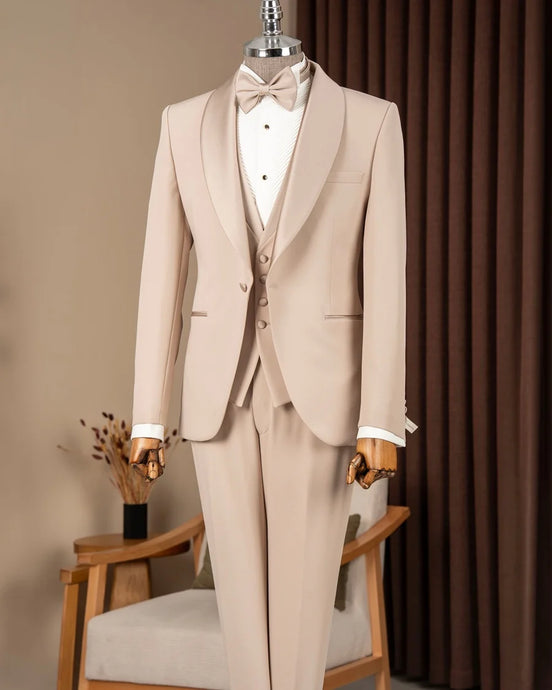 Beige Shawl Lapel Men Tuxedo