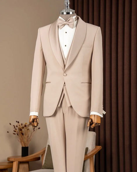 Beige Shawl Lapel Men Tuxedo