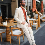 Marion Slim Fit 2 Piece Striped Suit Beige