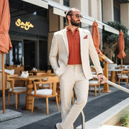 Marion Slim Fit 2 Piece Striped Suit Beige