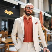 Marion Slim Fit 2 Piece Striped Suit Beige