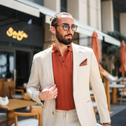 Marion Slim Fit 2 Piece Striped Suit Beige