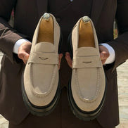 Beige Suede Chunky Penny Loafers