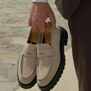 Beige Suede Chunky Penny Loafers