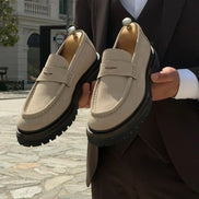 Beige Suede Chunky Penny Loafers
