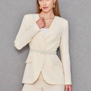 Belted Light Yellow Suit Womens