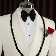Black Beaded Lapel White Tuxedo