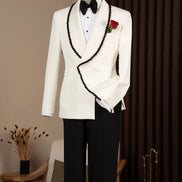 Black Beaded Lapel White Tuxedo