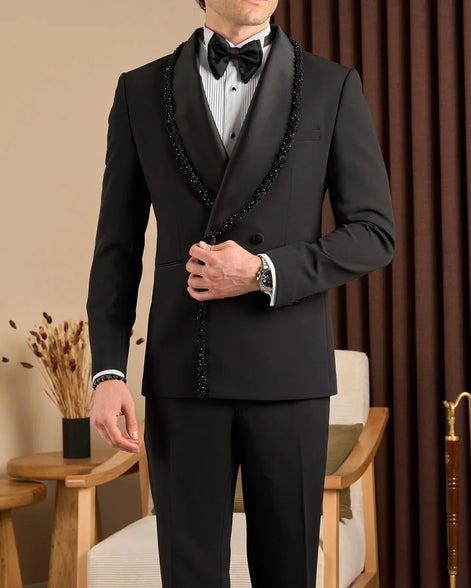 Black Beaded Lapel Tuxedo