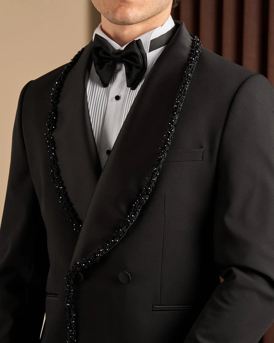 Black Beaded Lapel Tuxedo