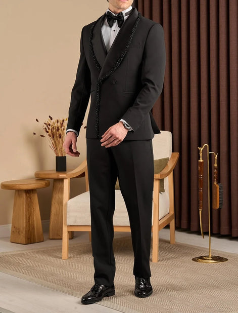 Black Beaded Lapel Tuxedo