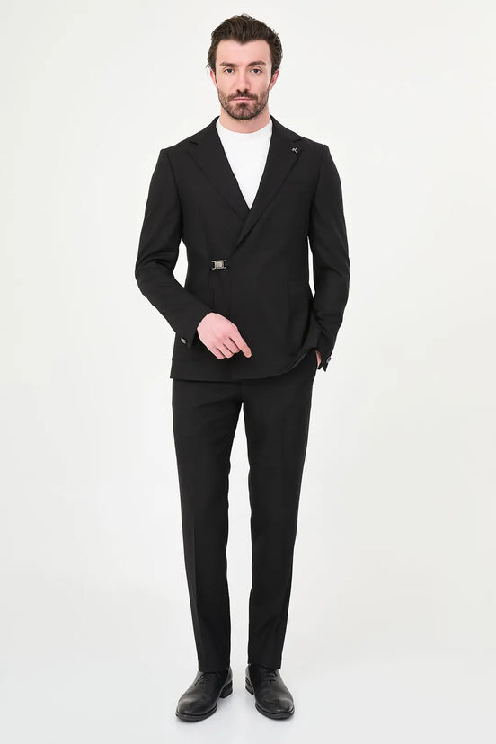 Black Belted Single-Breasted Blazer Suit