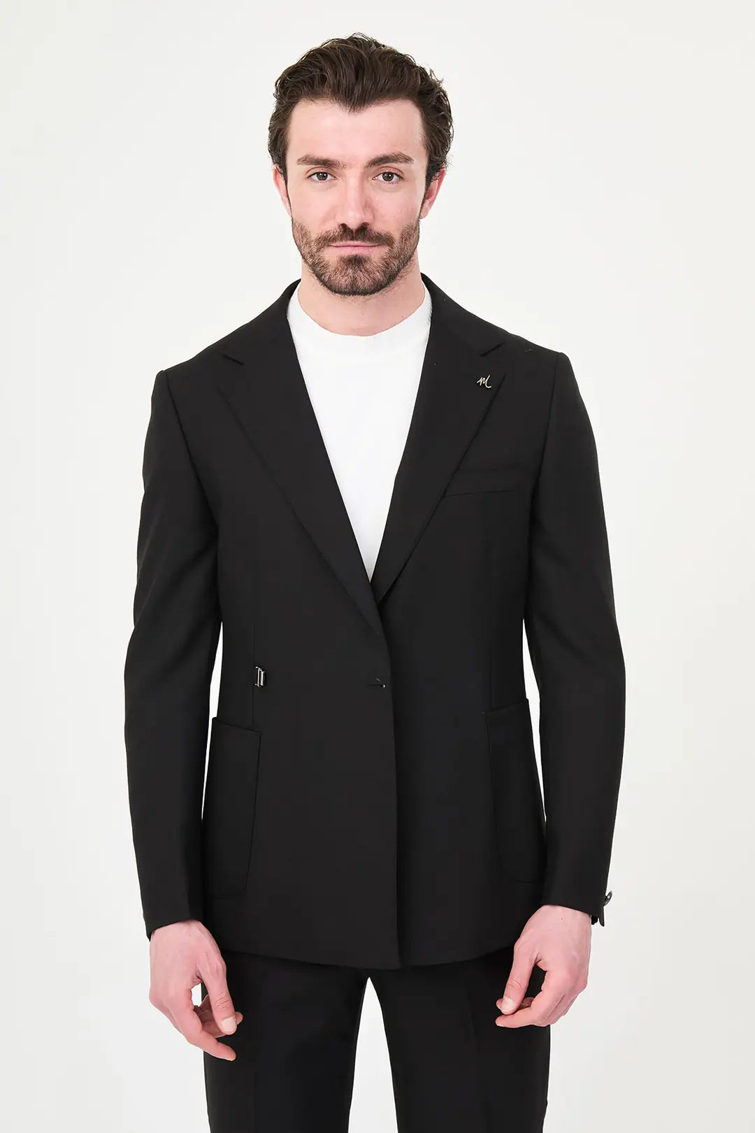 Black Belted Single-Breasted Blazer Suit
