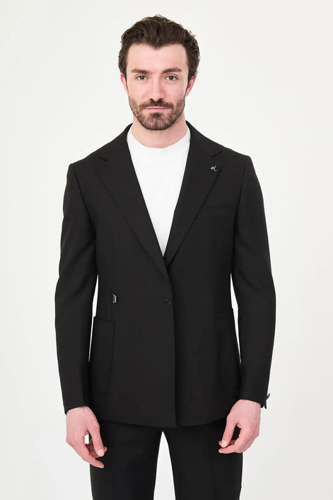 Black Belted Single-Breasted Blazer Suit