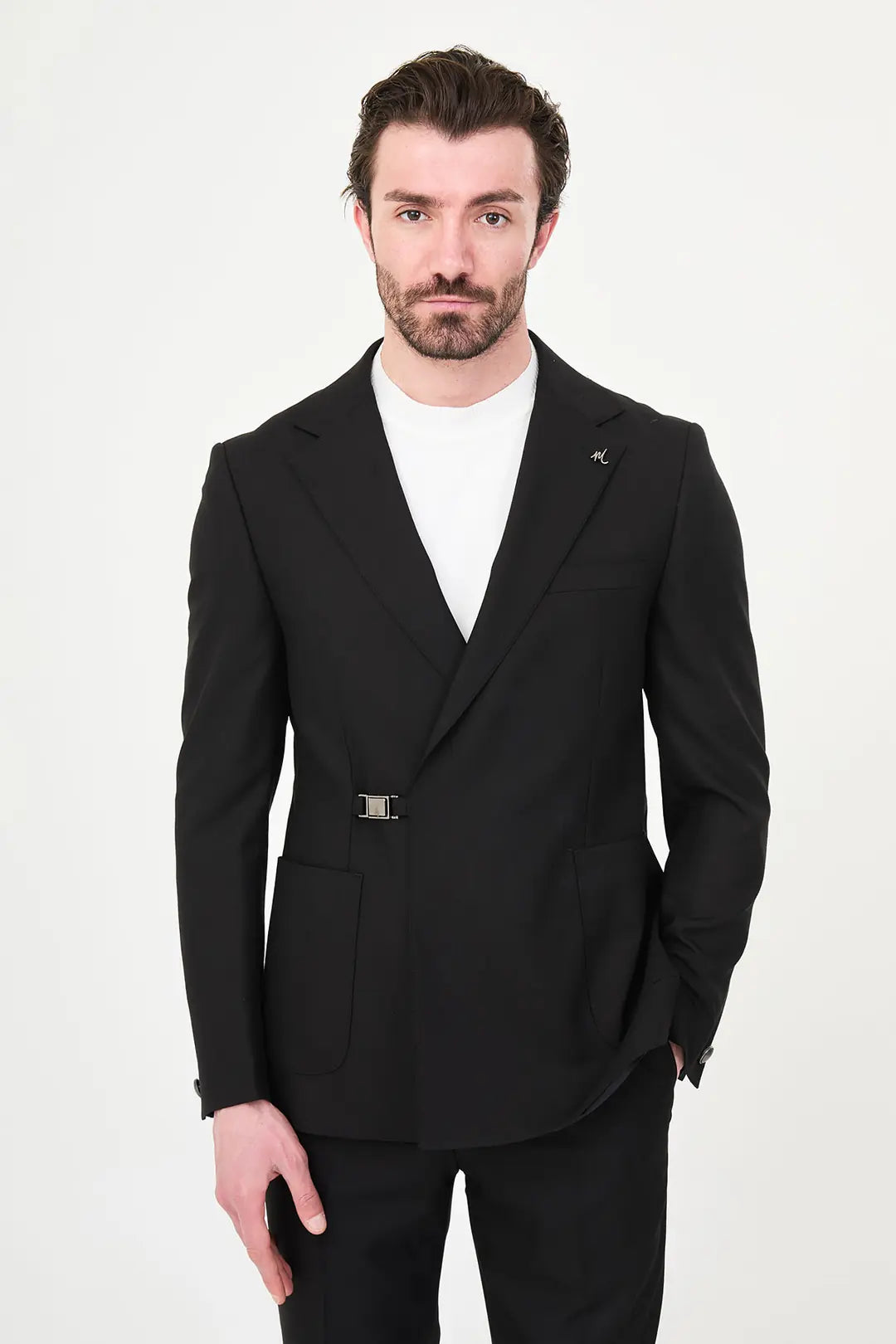 Black Belted Single-Breasted Blazer Suit