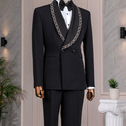Black Crystal Embellished Shawl Collar Tuxedo