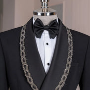 Black Crystal Embellished Shawl Collar Tuxedo