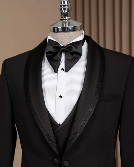 Black Glitter Shawl Lapel Tuxedo