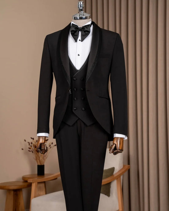 Black Glitter Shawl Lapel Tuxedo