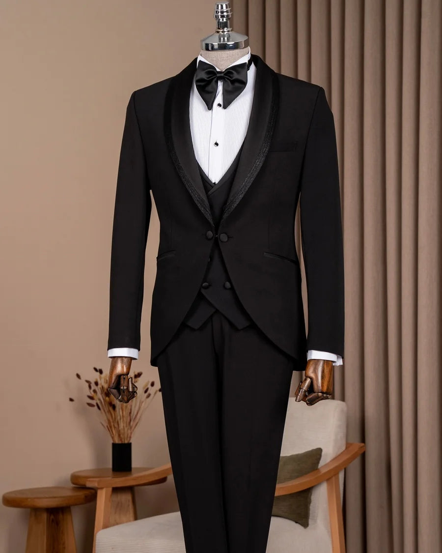 Black Glitter Shawl Lapel Tuxedo