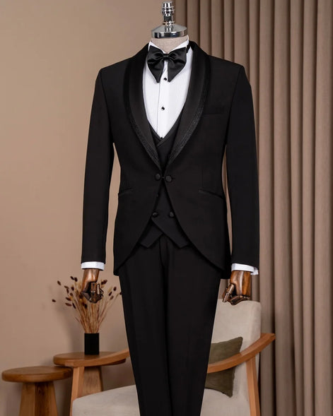 Black Glitter Shawl Lapel Tuxedo