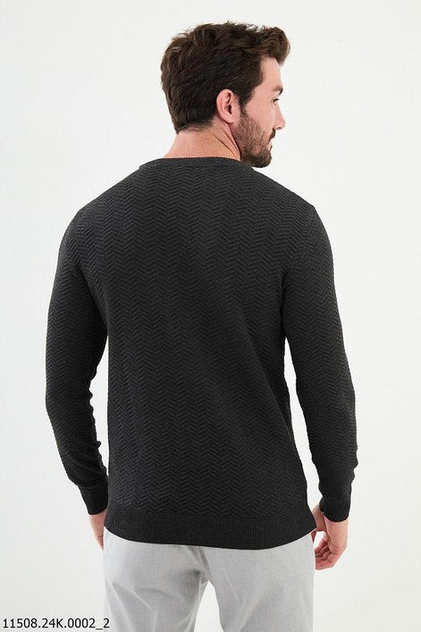 Ames Herringbone Crewneck Wool Sweater - Black