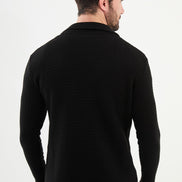 GentWith Tea Notch Collar Double Pocket Knit Black Cardigan