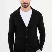 GentWith Tea Notch Collar Double Pocket Knit Black Cardigan