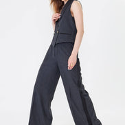 Black Pinstripe Cropped Vest Suit Set