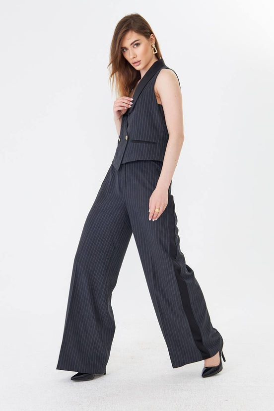 Black Pinstripe Cropped Vest Suit Set