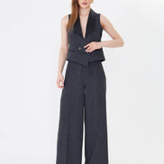 Black Pinstripe Cropped Vest Suit Set