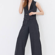 Black Pinstripe Cropped Vest Suit Set