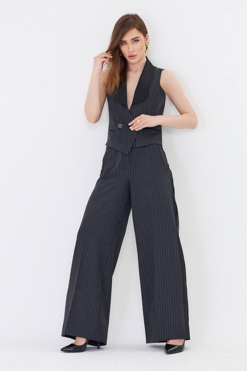 Black Pinstripe Cropped Vest Suit Set