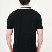 Black Pointelle Knit Button-Down Polo Shirt