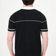 Black Quilted Knit Full-Zip Polo Shirt