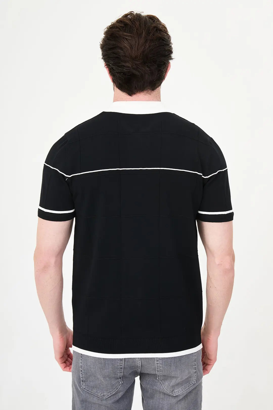 Black Quilted Knit Full-Zip Polo Shirt