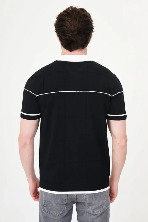 Black Quilted Knit Full-Zip Polo Shirt