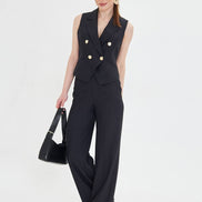 Black Sleeveless Vest & Wide Leg Pants