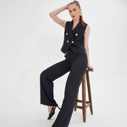 Black Sleeveless Vest & Wide Leg Pants