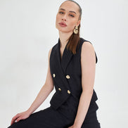 Black Sleeveless Vest & Wide Leg Pants
