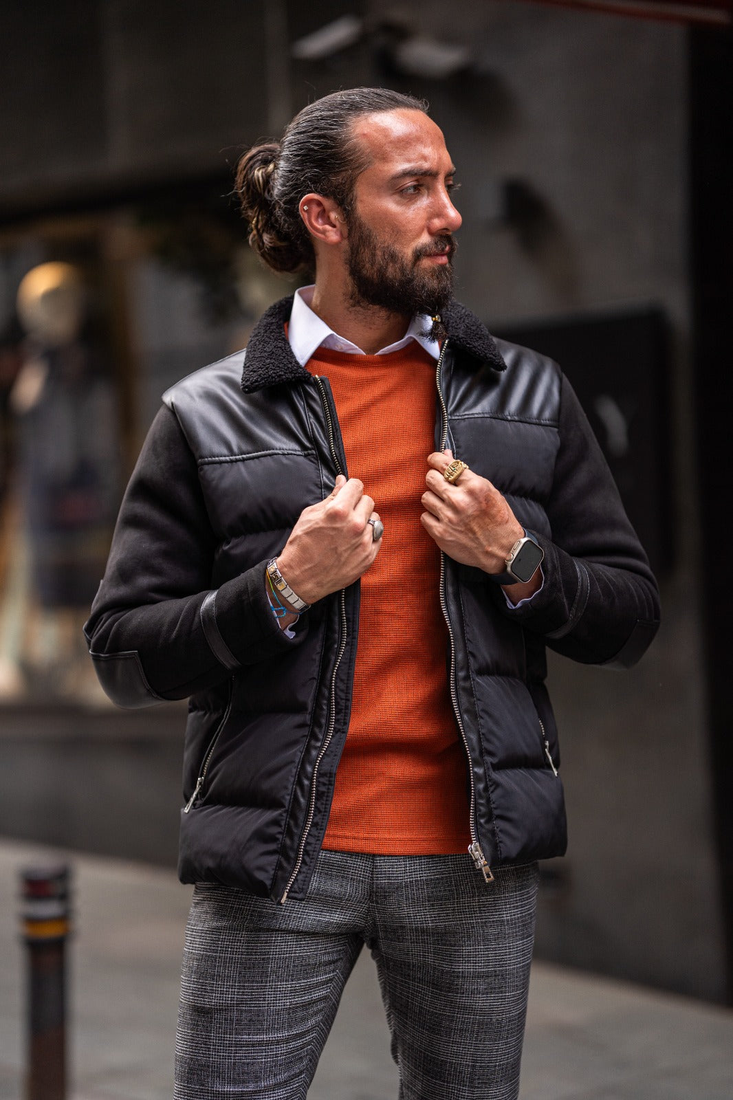 Rapid Slim Fit Zipper Black Wool Coat