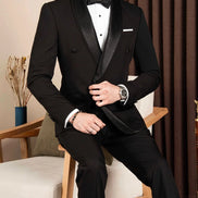 Black Sparkle Shawl Collar Double Breasted Tuxedo