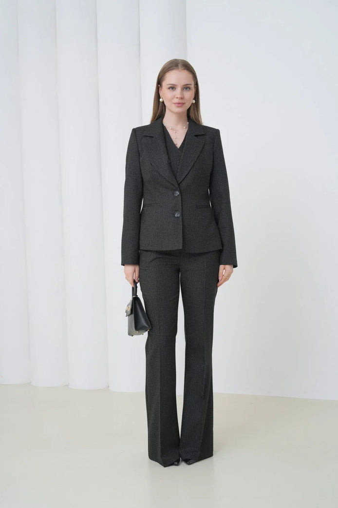 Black Striped Women Suit
